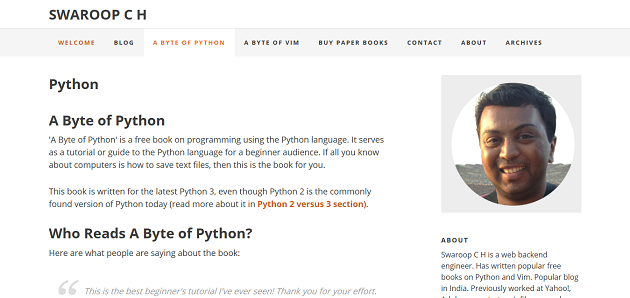 Học lập trình Python trực tuyến cơ bản và nâng cao tại A Byte of Python