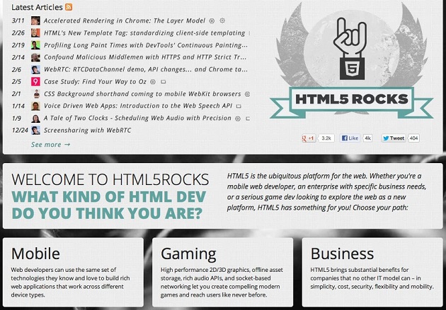 Học lập trình trực tuyến miễn phí tại HTML5 Rocks