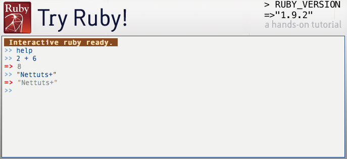 Thực hành các bài tập tại trang web Try Ruby