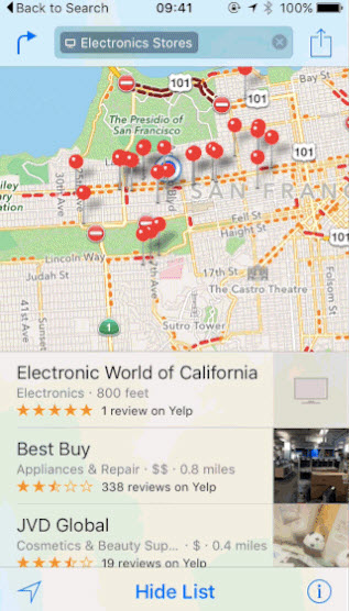 Maps cải tiến phần tìm kiếm trong iOS 9
