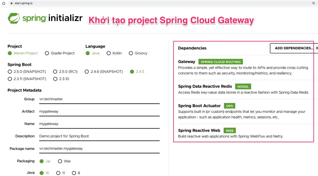 Khởi tạo Spring Cloud Gateway