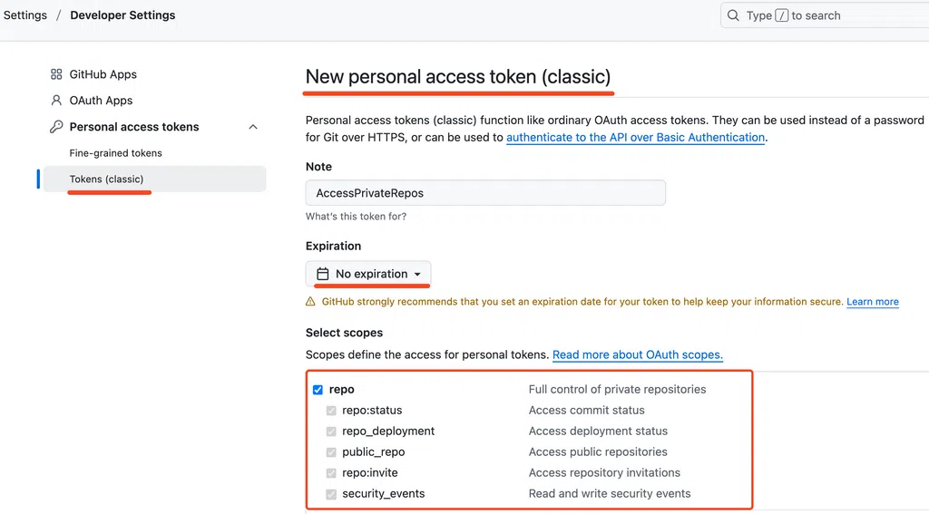 Cấu hình truy cập private github repo bằng Access Token