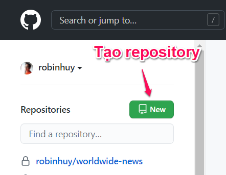 Tạo mới repository bước 1