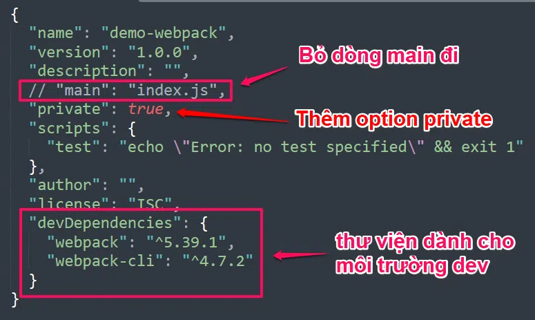 Sửa file package.json