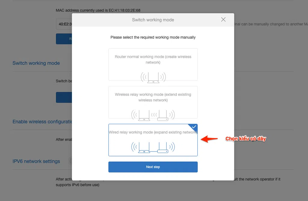 Chuyển chế độ relay working mode Xiaomi Wifi Pro 3