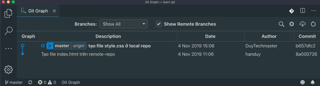 origin/master (remote) giờ cũng đã trỏ đến commit b657dfc2