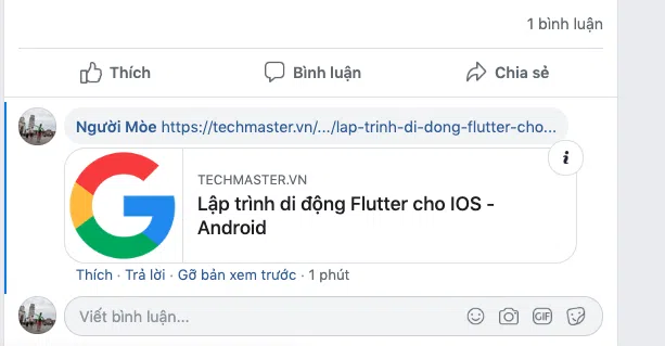 Khi paste link vào phần comment