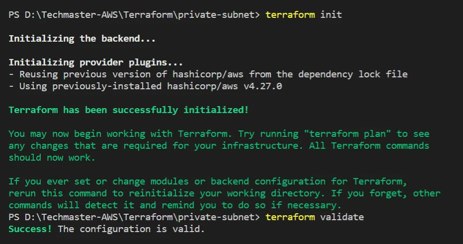 terraform init and validate