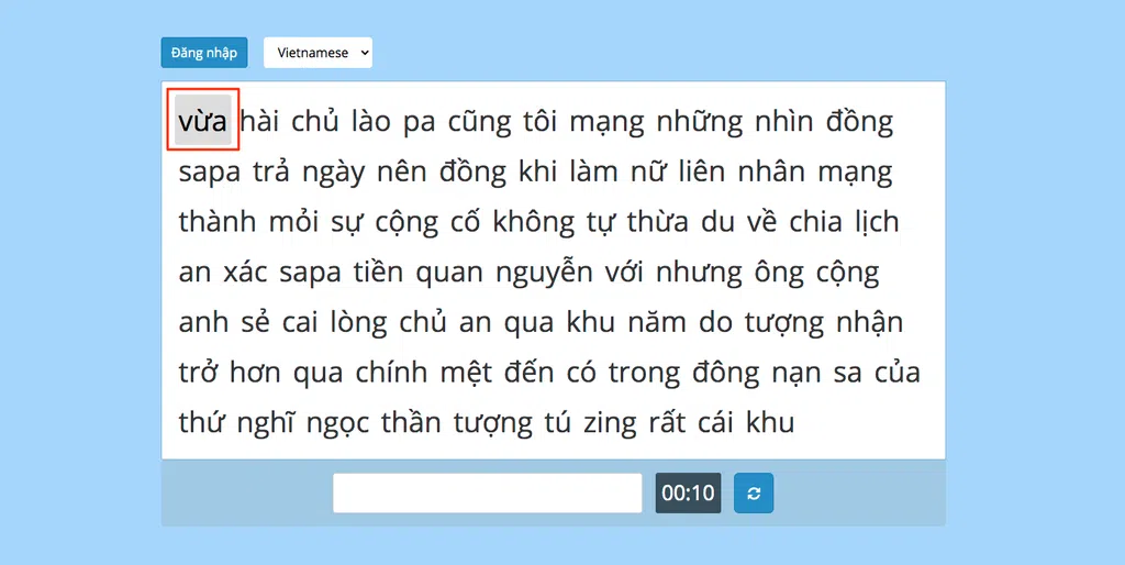 Kết quả ban đầu typing game