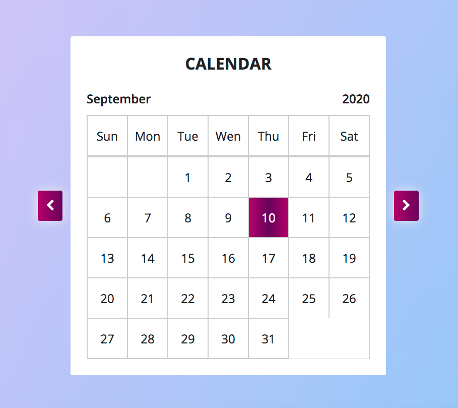 giao diện ban đầu của ứng dụng calendar