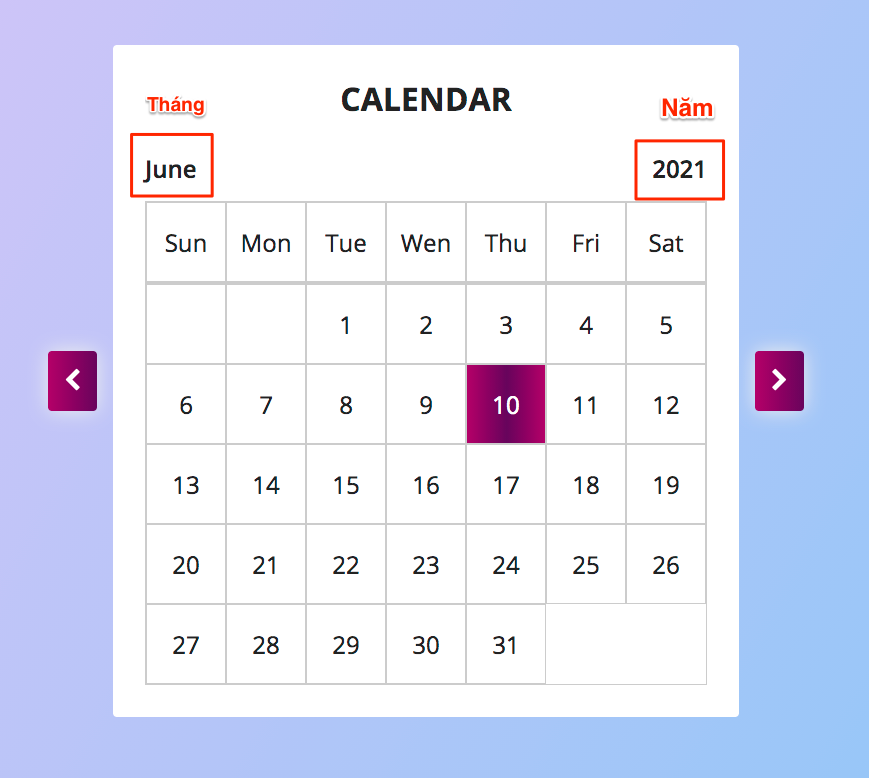 hiển thị tháng và năm - calendar