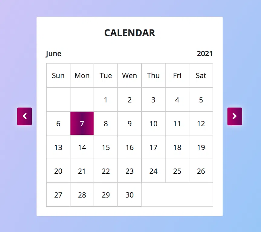 Active ngày hiện tại theo thời gian thực - calendar