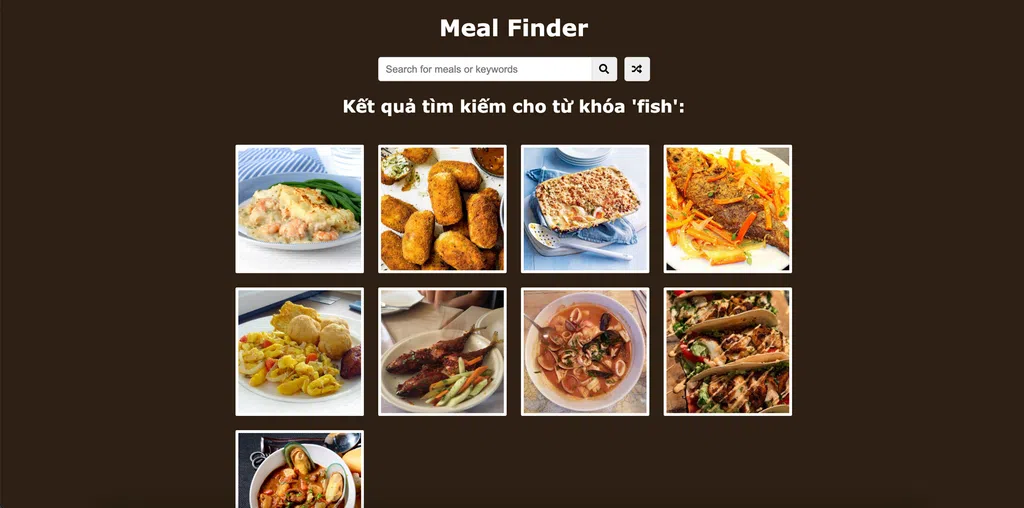 Trường hợp tìm thấy meal phù hợp