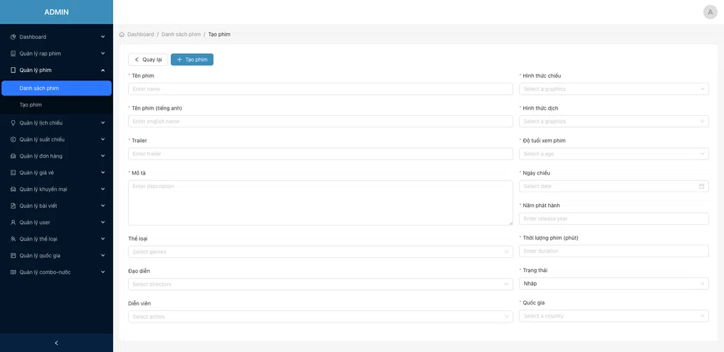 Tạo mới phim