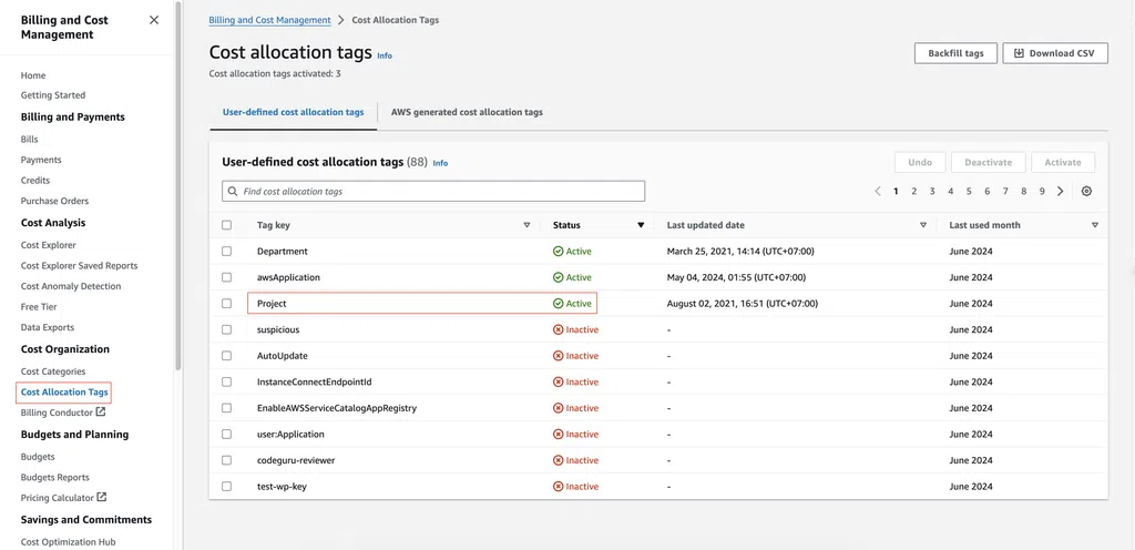 Activated user define tags