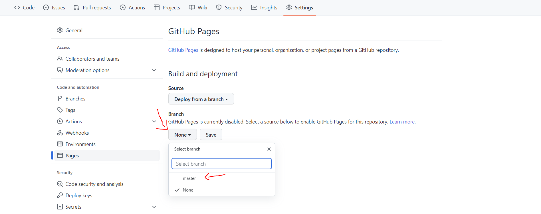 githubpages setting