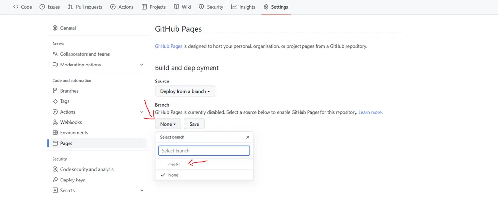 githubpages setting