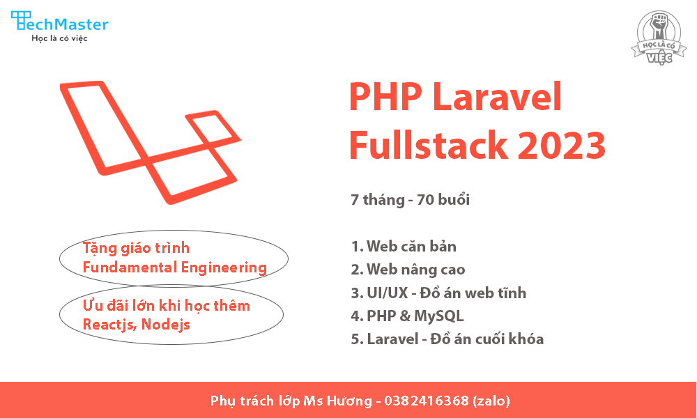 Roadmap PHP Laravel Fullstack và thông báo tuyển sinh tháng 2/2023
