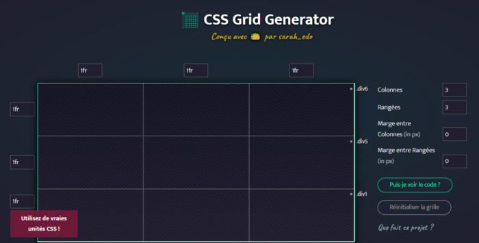 Được tác giả chụp lại từ CSS Grid Generator (liên kết ngoài).