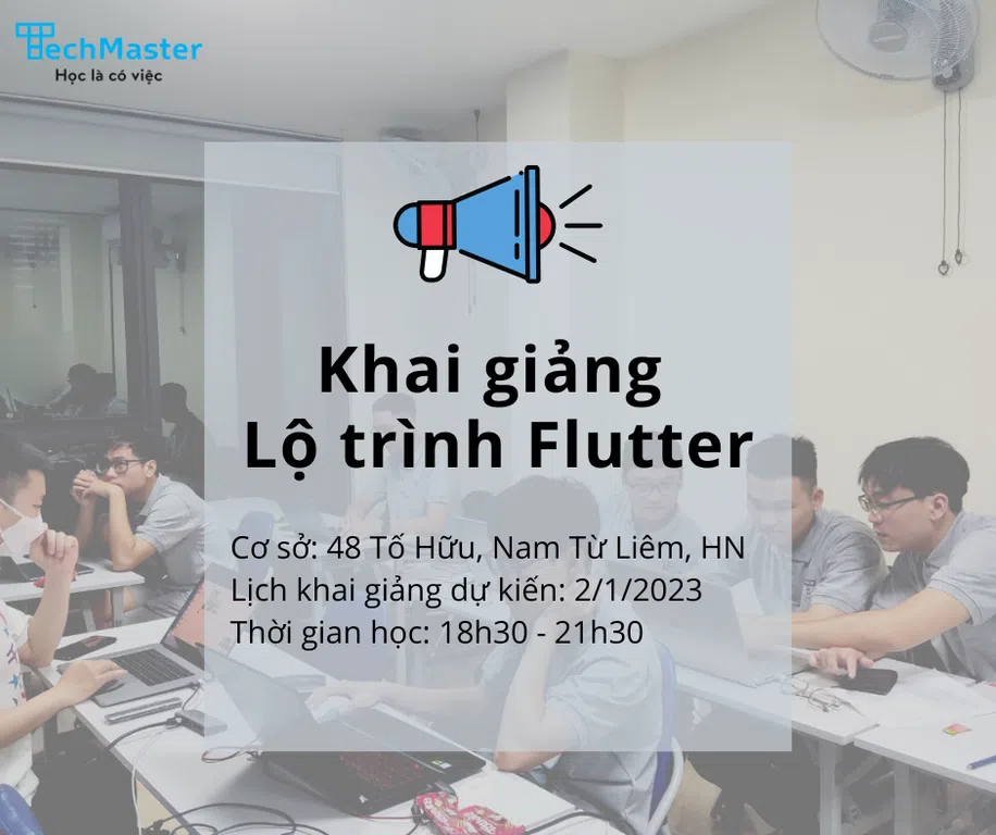 Thông báo tuyển sinh lớp Flutter 04 1/2023