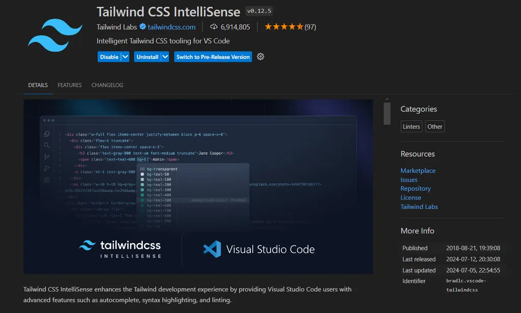 Tailwind CSS IntelliSense